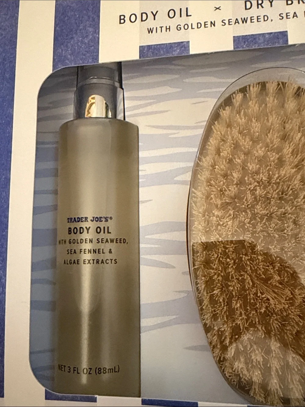 New Trader Joe's Marine Radiance Set Lot Body Oil & Body Scrub Dry Brush Seaweed
